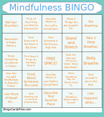 Mindfulness Bingo Card