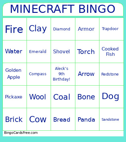 MINECRAFT Bingo Card