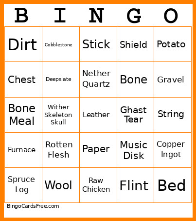 Minecraft Bingo Card