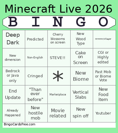 Minecraft Live Bingo Card