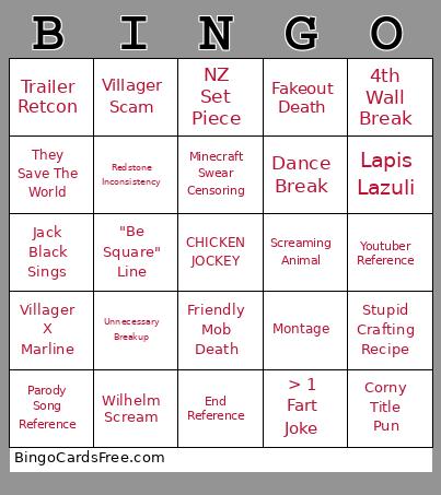 Minecraft Movie Bingo Card 8