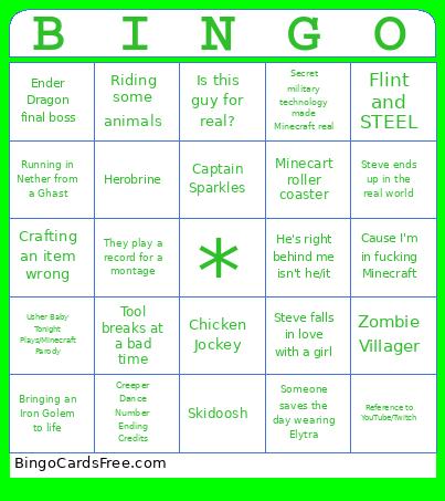 Minecraft Movie Bingo Card 5