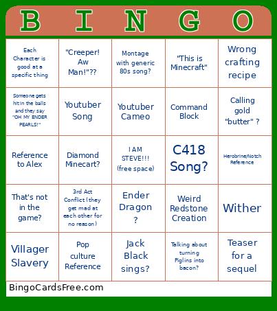 Minecraft Movie Bingo Card 5