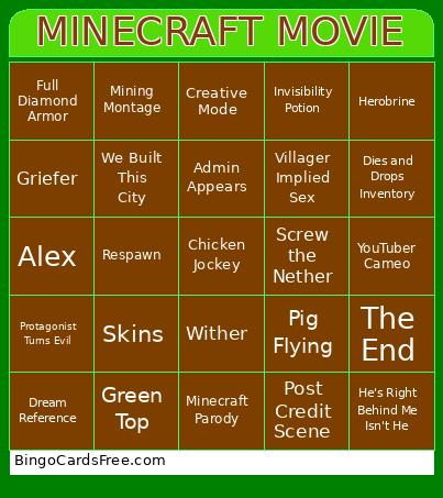 Minecraft Movie Bingo Card 3