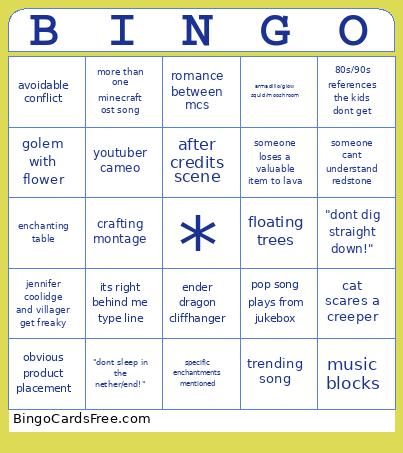 minecraft movie Bingo