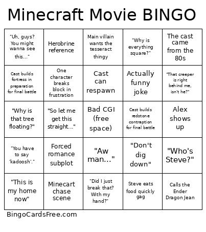 Minecraft Movie Bingo Card 7