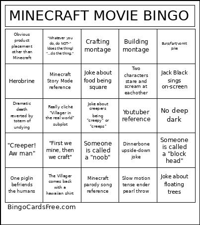 Minecraft Movie Bingo Card 2