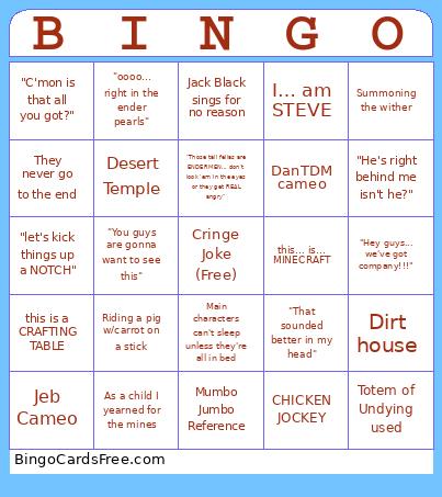 Minecraft Movie Bingo Card 3