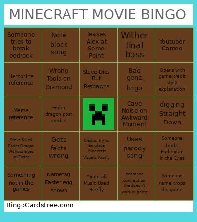 Minecraft Movie Bingo Card 4