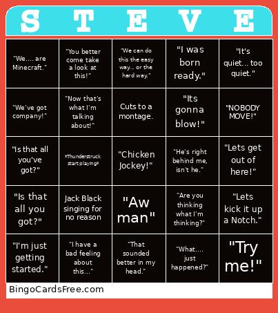 Minecraft Movie Bingo Card
