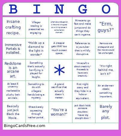 Minecraft Movie Bingo Card 5