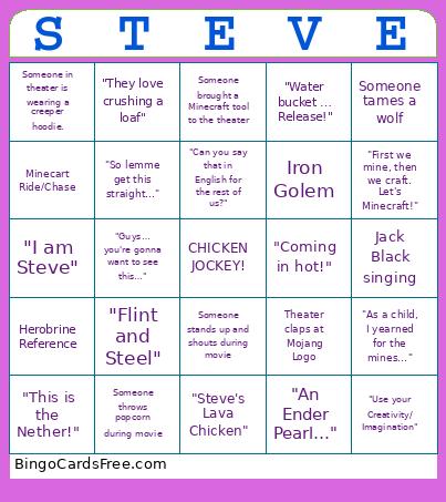 Minecraft Movie Bingo Card 4