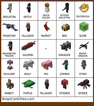 Minecraft Test Bingo Card