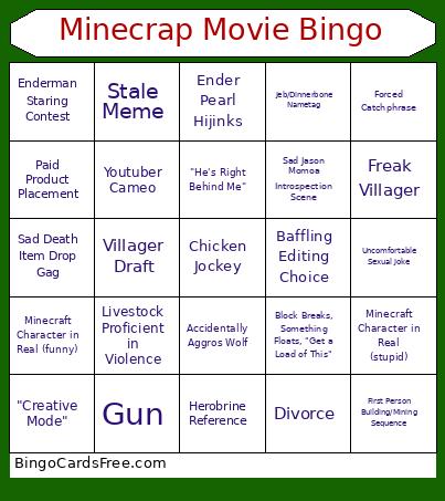 Minecrap Movie Bingo