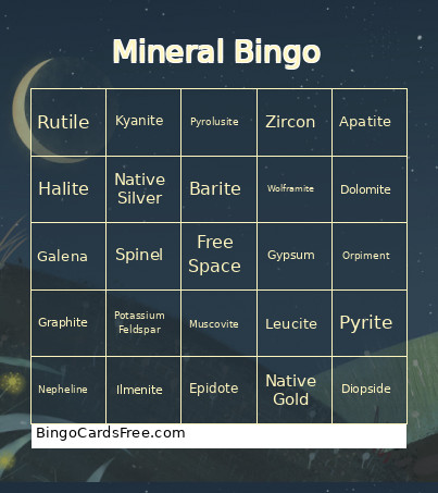 Mineral Bingo Card