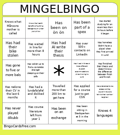 MINGEL Bingo Card