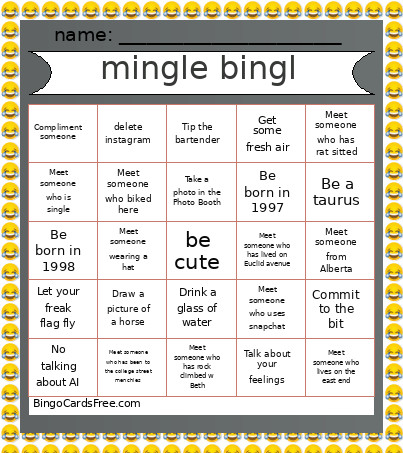 Mingle Bingle Bingo Card