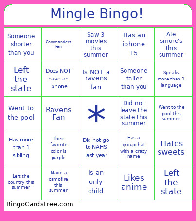 Mingle ! Bingo Card