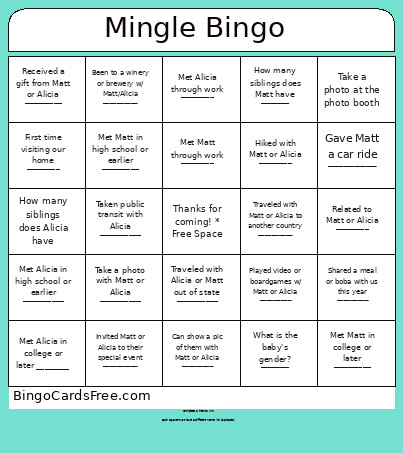 Mingle Bingo Card