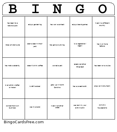 Mingle Bingo Card