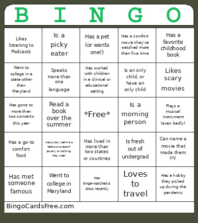 Mingle Bingo Card