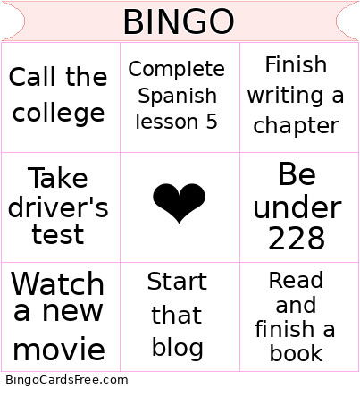 Mini Monthly Goals Bingo Card