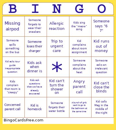 Mini Tours week 3 Bingo