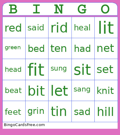 Minimal Pairs Bingo Card