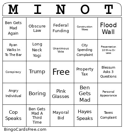 Minot Bingo Card