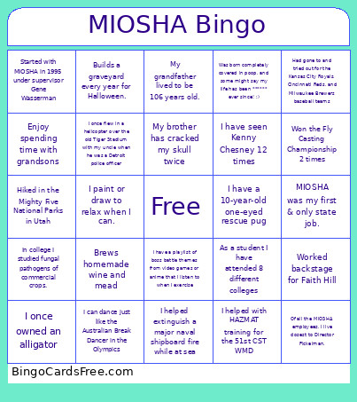 MIOSHA Bingo Card