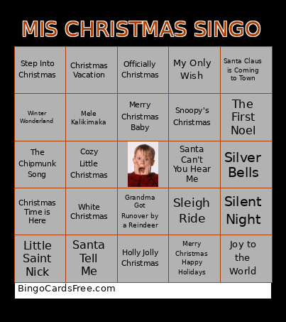 MIS Christmas SINGO Bingo Card