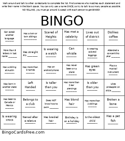 Miss AMS Bingo Card
