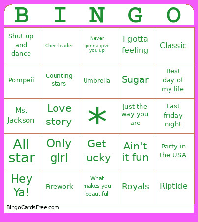 Miss B.'s Singo Bingo Card