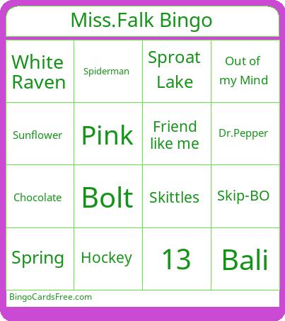 Miss.Falk Bingo Cards Free Pdf Printable Game, Title: Miss.Falk Bingo