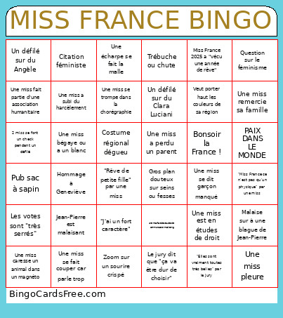 MISS FRANCE Bingo Card