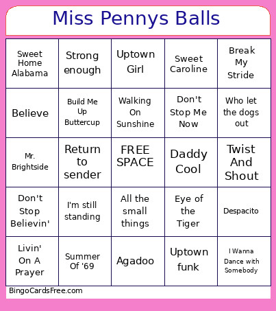 Miss Pennys Balls Bingo Card
