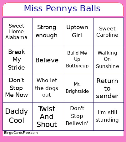 Miss Pennys Balls Bingo Card