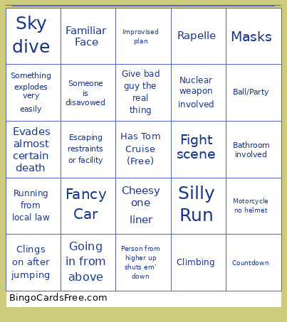 Mission Impossible Bingo Card