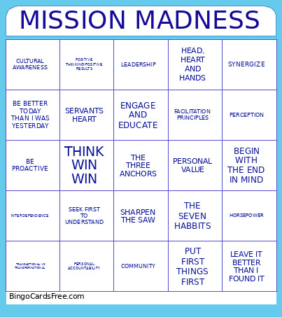 MISSION MADNESS Bingo Card