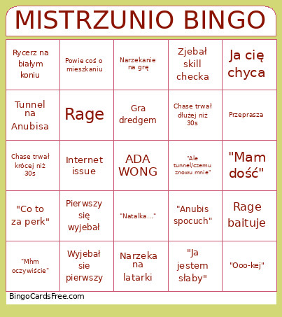 MISTRZUNIO Bingo Card