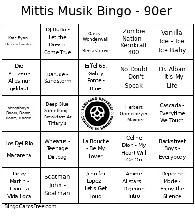 Mittis Musik - 90er Bingo Card