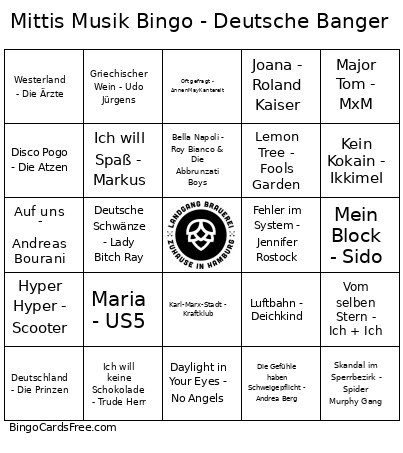 Mittis Musik - Deutsche Banger Bingo Card