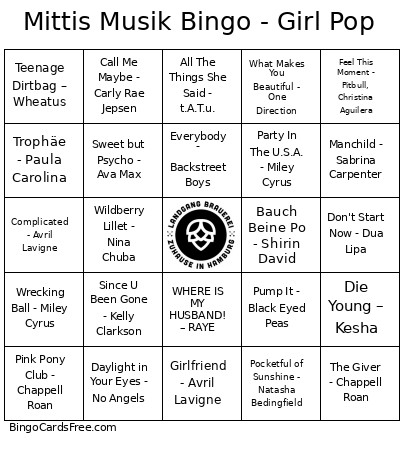 Mittis Musik - Girl Pop Bingo Card