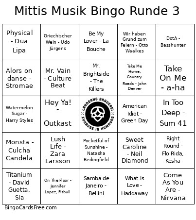 Mittis Musik Runde 3 Bingo Card