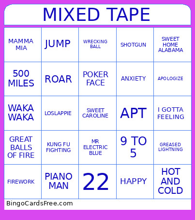 MIXED TAPE JAN Bingo Card