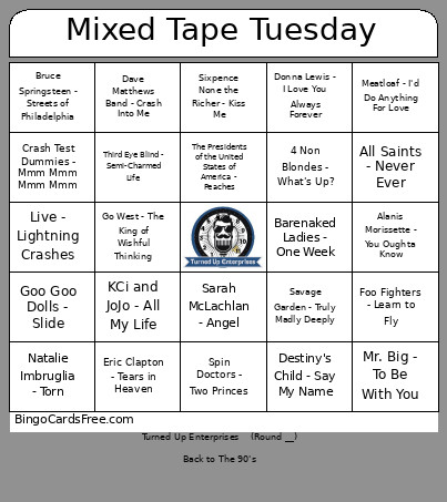 Mixed Tape Tuesday Bingo Card