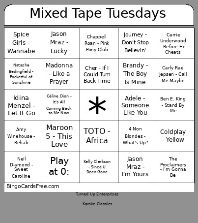 Mixed Tape Tuesdays Bingo Card