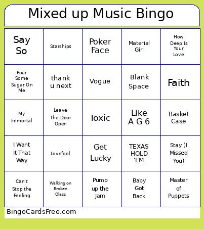 Mixed up Music Bingo