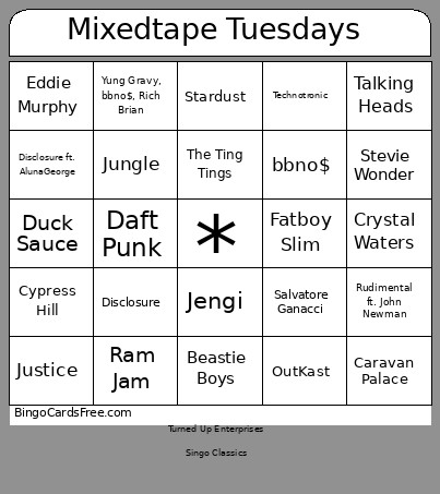 Mixedtape Tuesdays Bingo Card