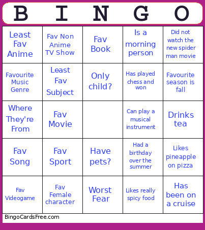 Mixer Bingo Card